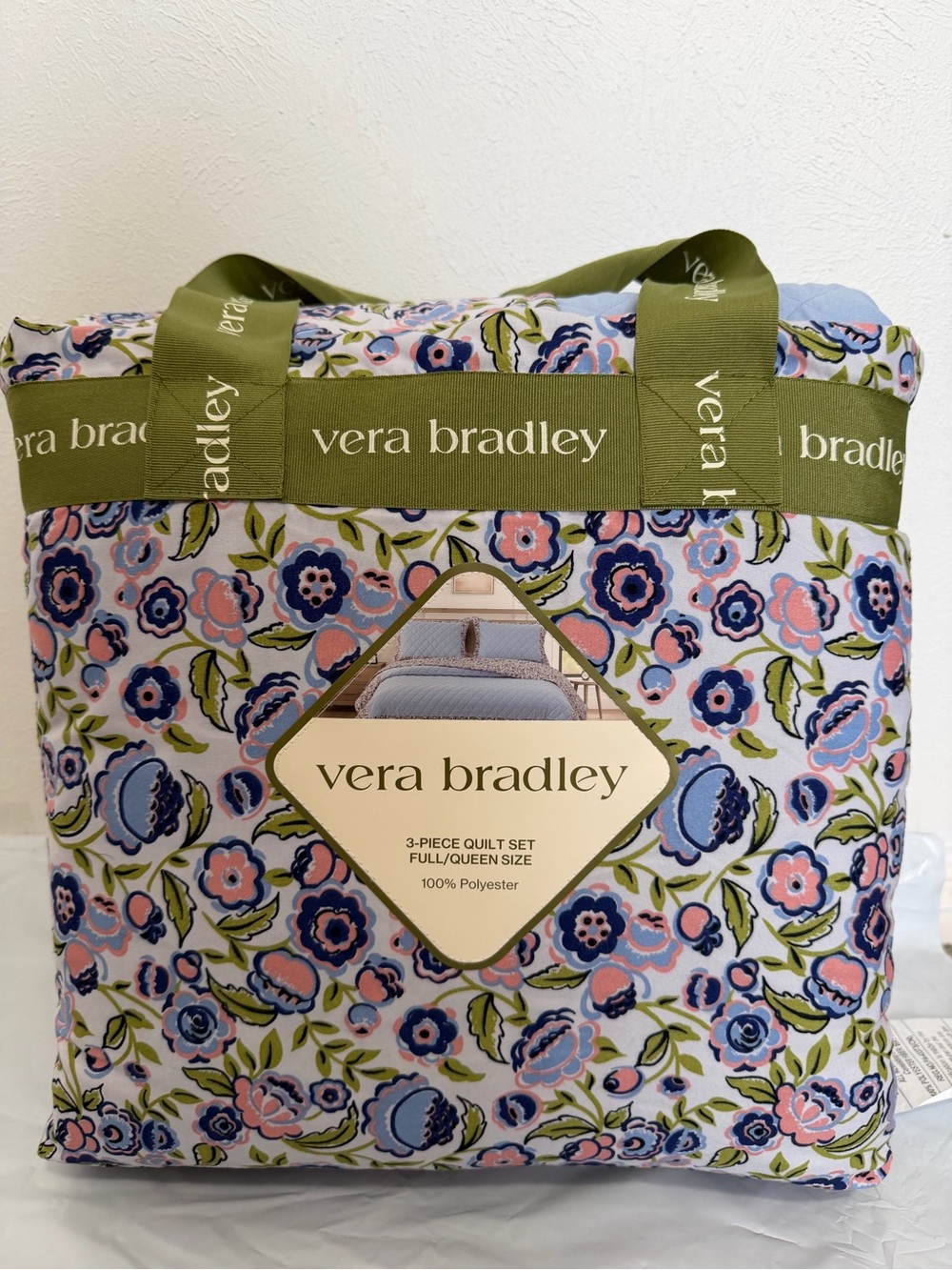 Vera Bradley Pink, Blue & Green Floral Quilted Quilt Set